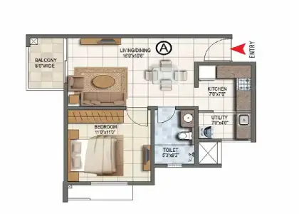 Sattva Hamlet 1 BHK Apartment floor plan by Sattva Group located at Chikkajala just before Devanahalli Toll Plaza, Bangalore Karnataka