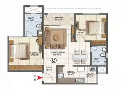 Sattva Hamlet 2 bhk Apartment floor plan by Sattva Group located at Chikkajala just before Devanahalli Toll Plaza, Bangalore Karnataka
