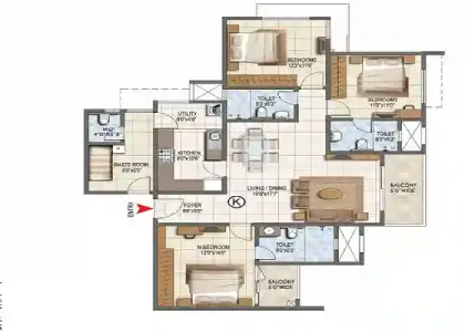 Sattva Hamlet 3 bhk Apartment floor plan by Sattva Group located at Chikkajala just before Devanahalli Toll Plaza, Bangalore Karnataka